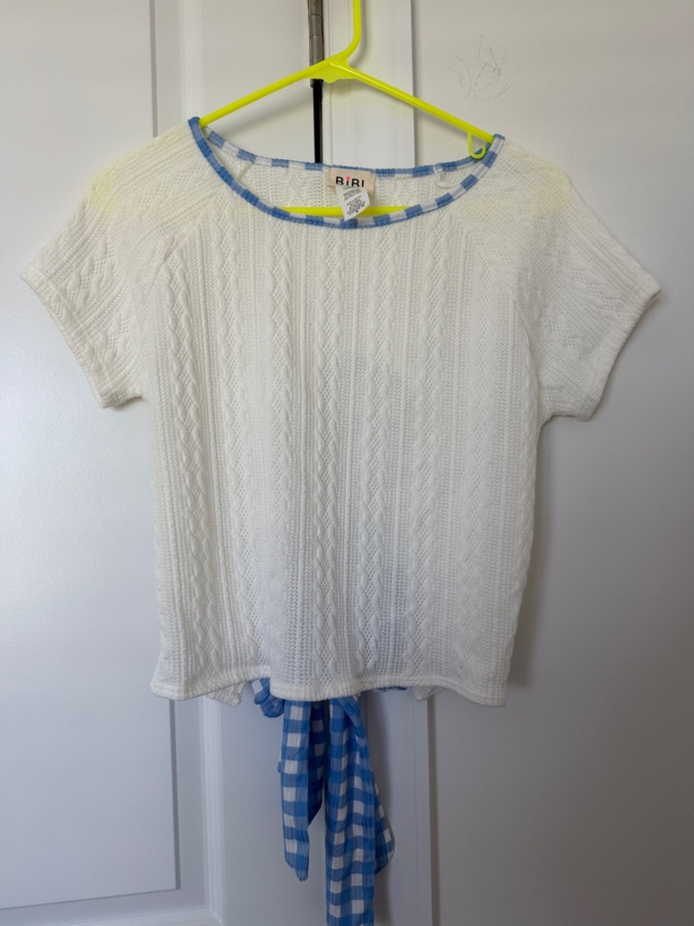 BiBi White Knit Top with Light Blue Trim